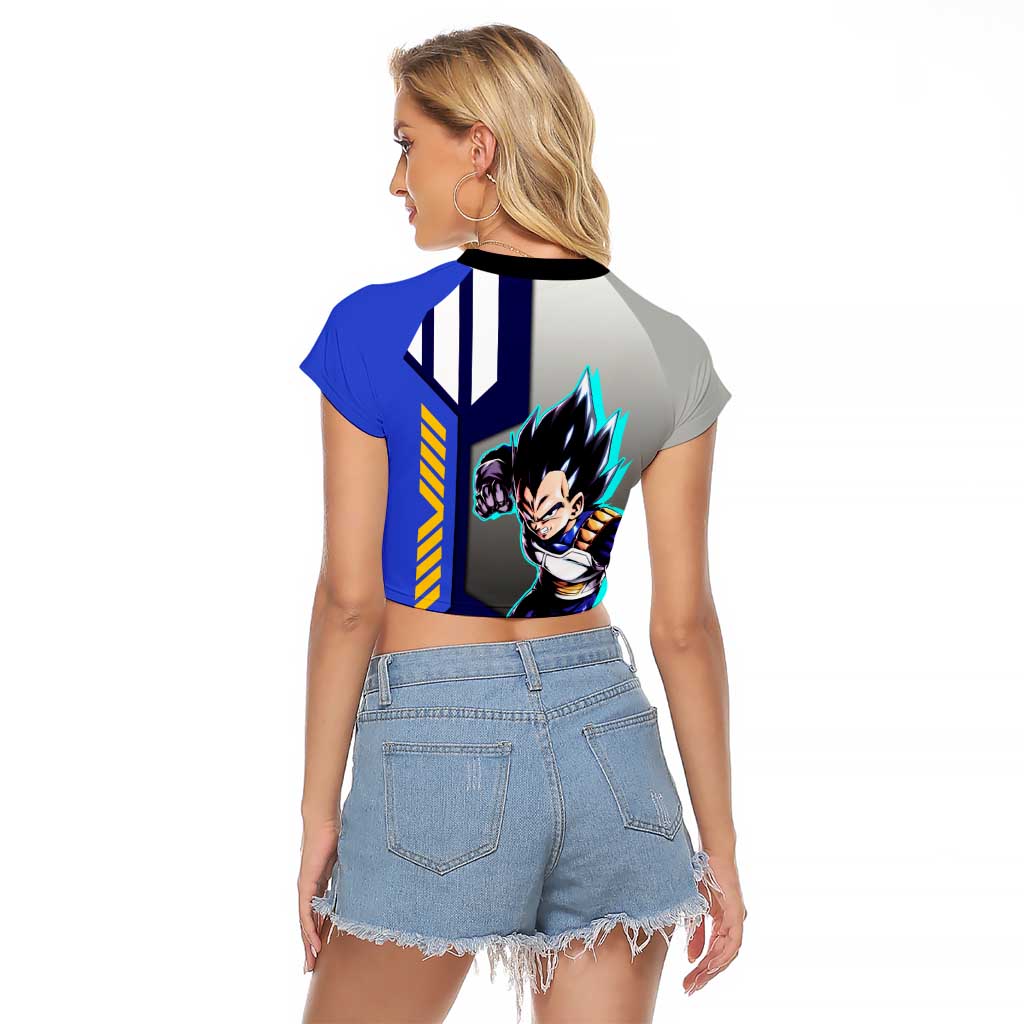 Vegeta from Dragon Ball Raglan Cropped T Shirt with Super Saiyan Blue Form and Action Pose Design - The Mazicc