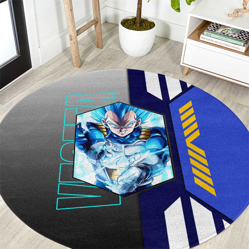 Vegeta from Dragon Ball Round Carpet with Super Saiyan Blue Form and Action Pose Design - The Mazicc