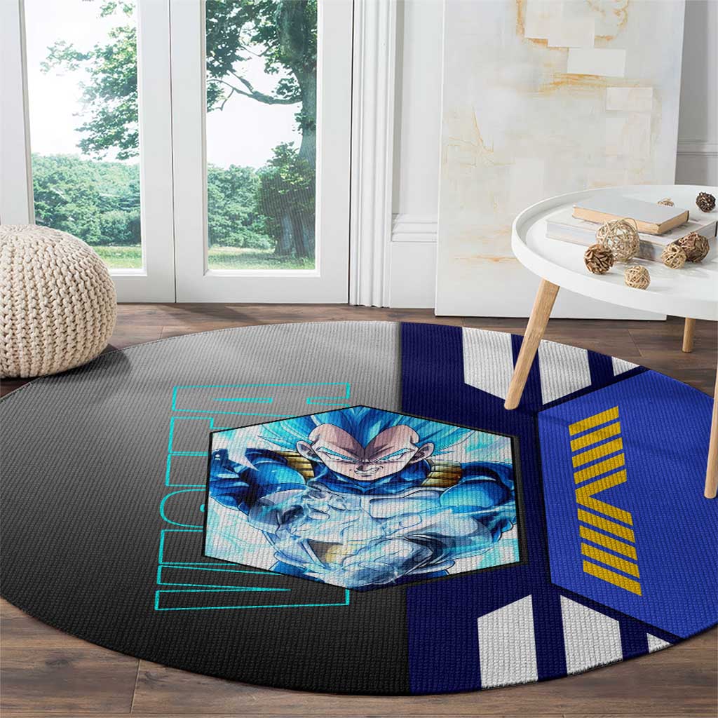 Vegeta from Dragon Ball Round Carpet with Super Saiyan Blue Form and Action Pose Design - The Mazicc