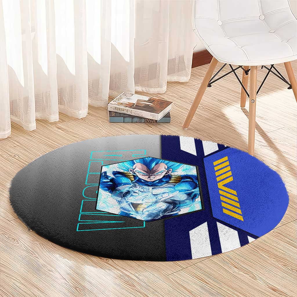 Vegeta from Dragon Ball Round Carpet with Super Saiyan Blue Form and Action Pose Design - The Mazicc