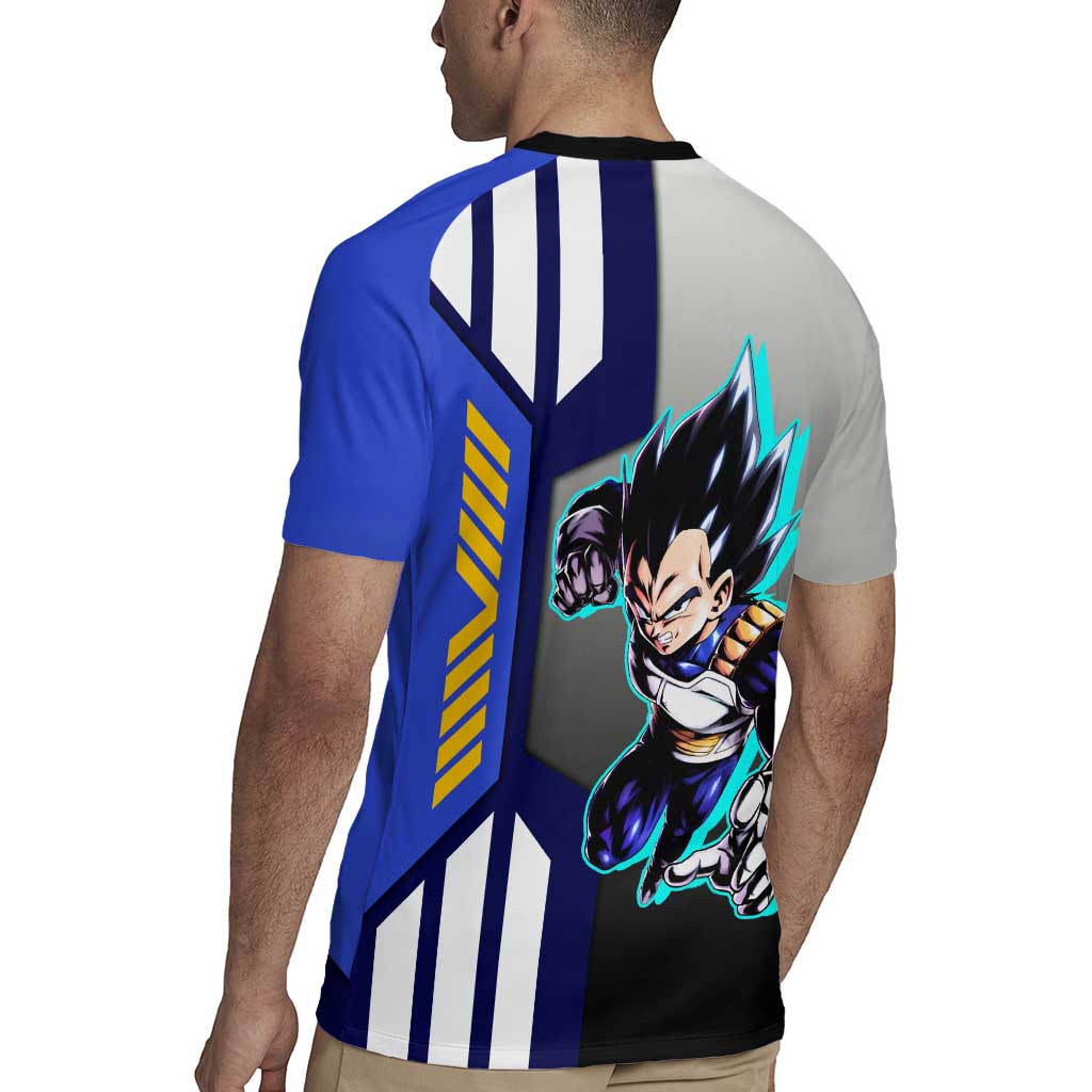 Vegeta from Dragon Ball Rugby Jersey with Super Saiyan Blue Form and Action Pose Design - The Mazicc