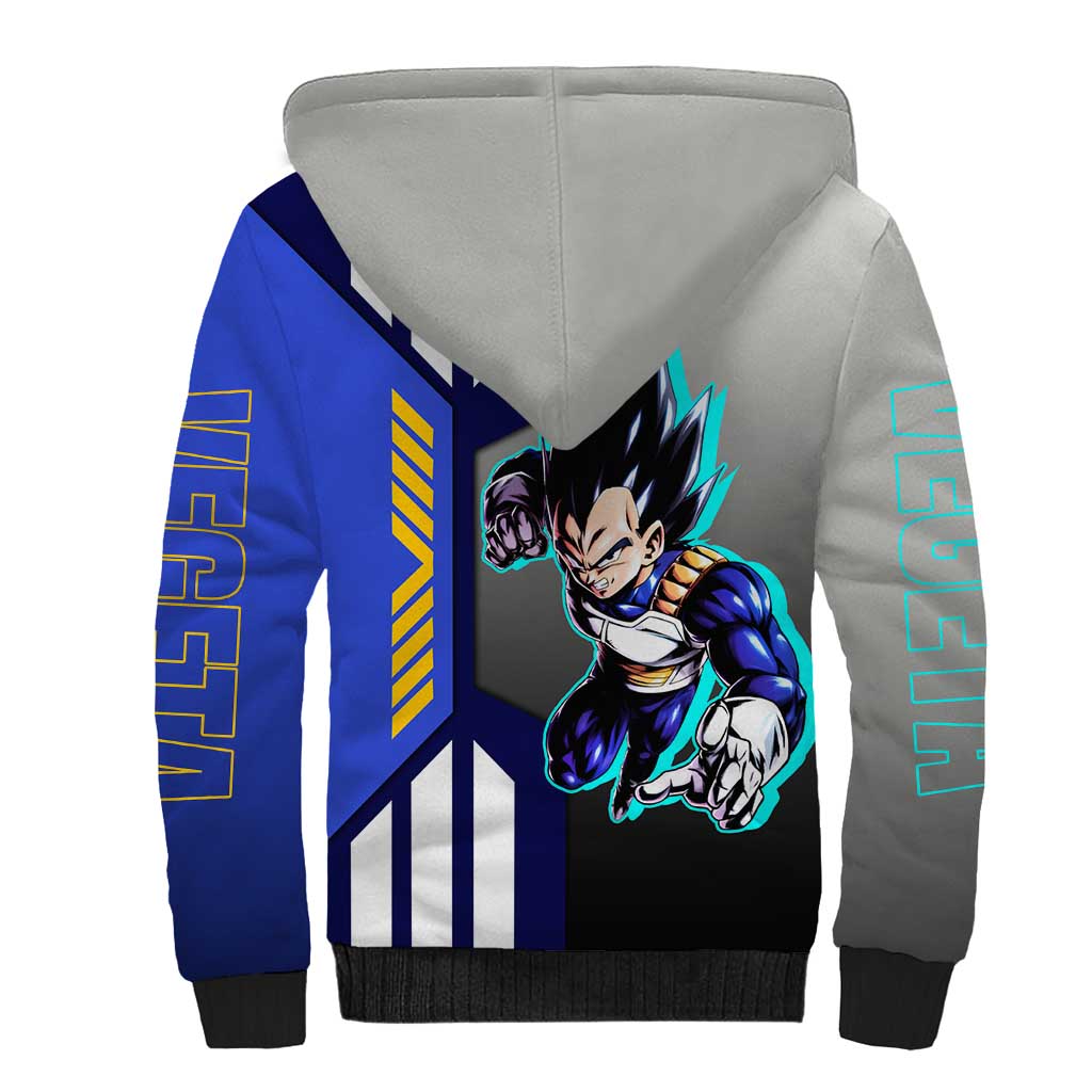 Vegeta from Dragon Ball Sherpa Hoodie with Super Saiyan Blue Form and Action Pose Design - The Mazicc