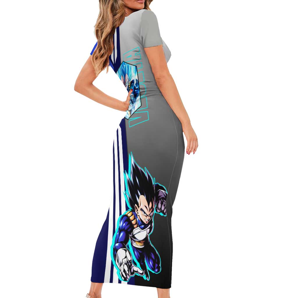 Vegeta from Dragon Ball Short Sleeve Bodycon Dress with Super Saiyan Blue Form and Action Pose Design - The Mazicc
