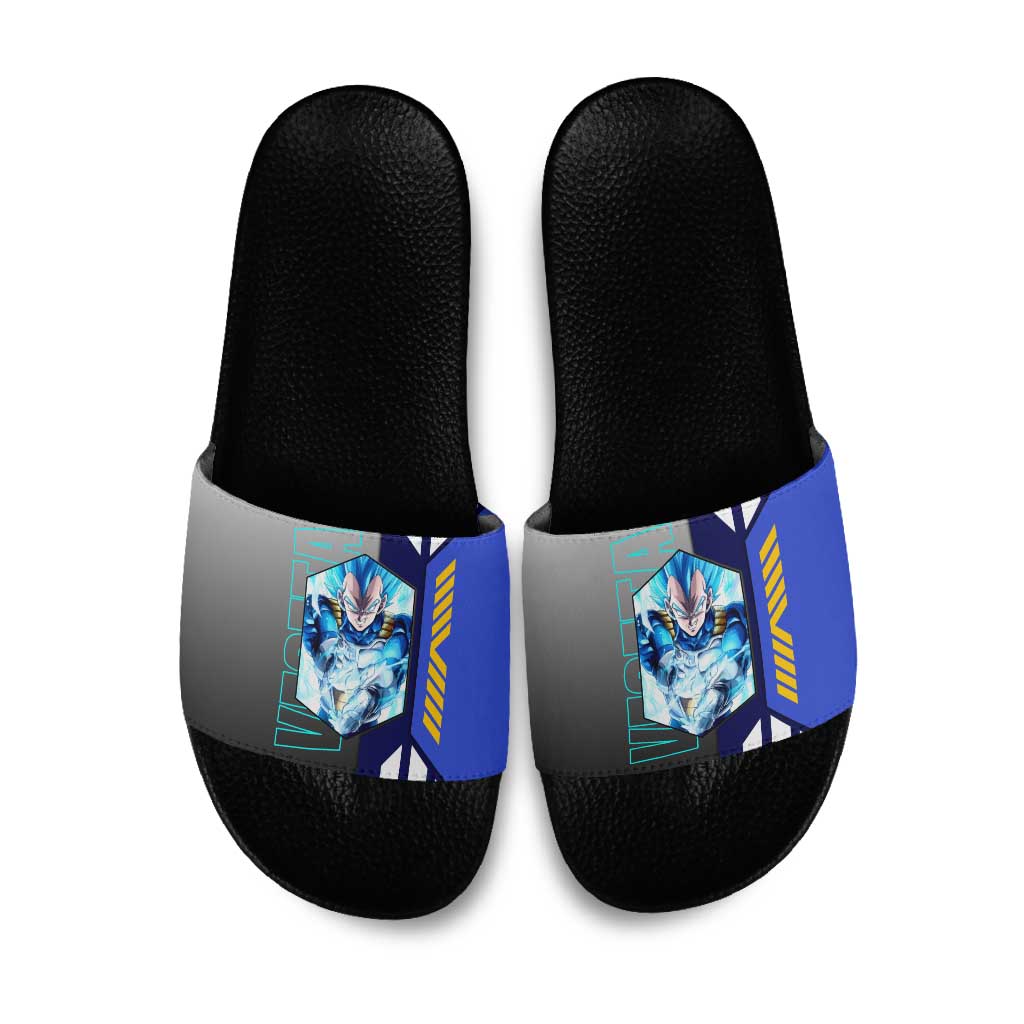 Vegeta from Dragon Ball Slide Sandals with Super Saiyan Blue Form and Action Pose Design - The Mazicc
