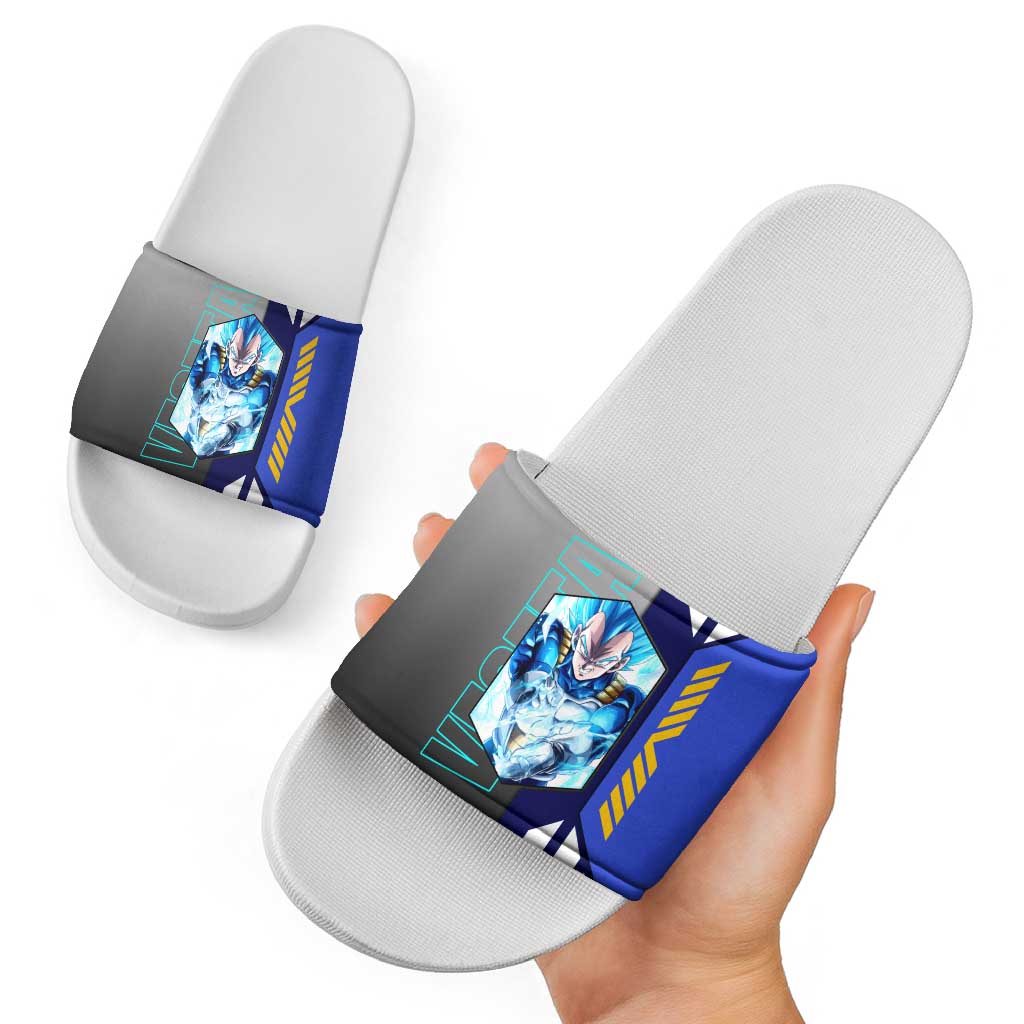 Vegeta from Dragon Ball Slide Sandals with Super Saiyan Blue Form and Action Pose Design - The Mazicc