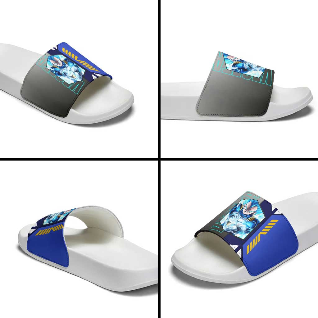 Vegeta from Dragon Ball Slide Sandals with Super Saiyan Blue Form and Action Pose Design - The Mazicc