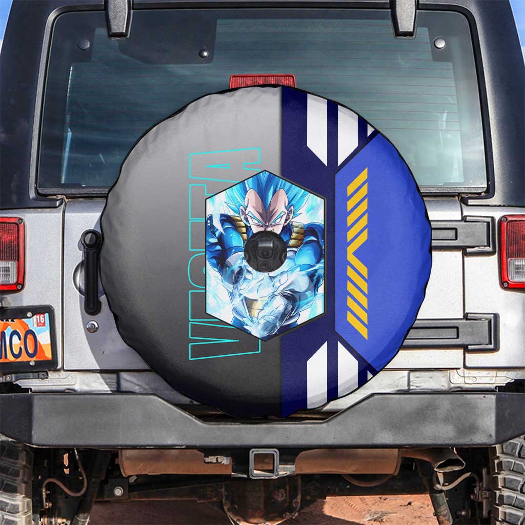 Vegeta from Dragon Ball Spare Tire Cover with Super Saiyan Blue Form and Action Pose Design - The Mazicc