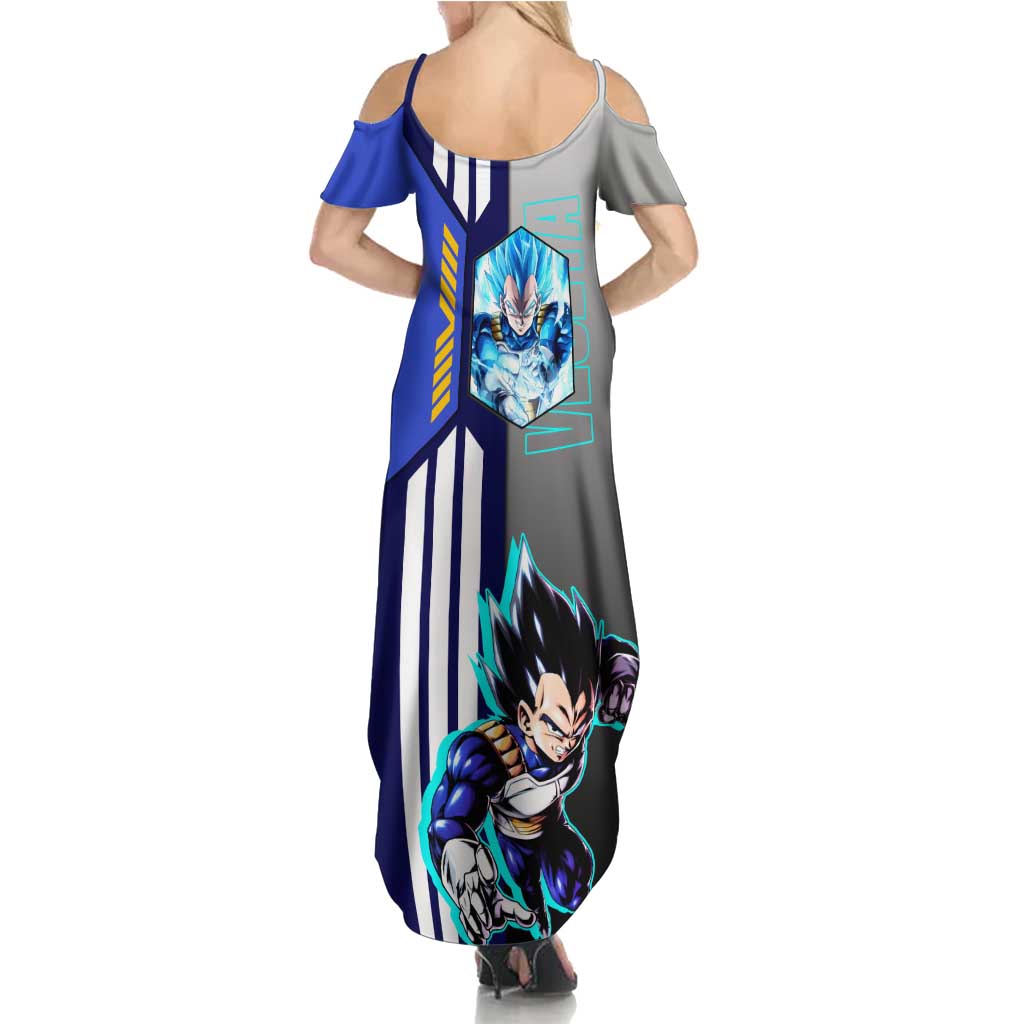 Vegeta from Dragon Ball Summer Maxi Dress with Super Saiyan Blue Form and Action Pose Design - The Mazicc