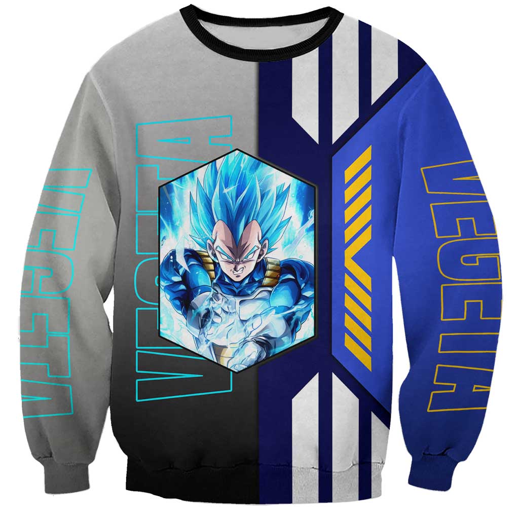 Vegeta from Dragon Ball Sweatshirt with Super Saiyan Blue Form and Action Pose Design - The Mazicc