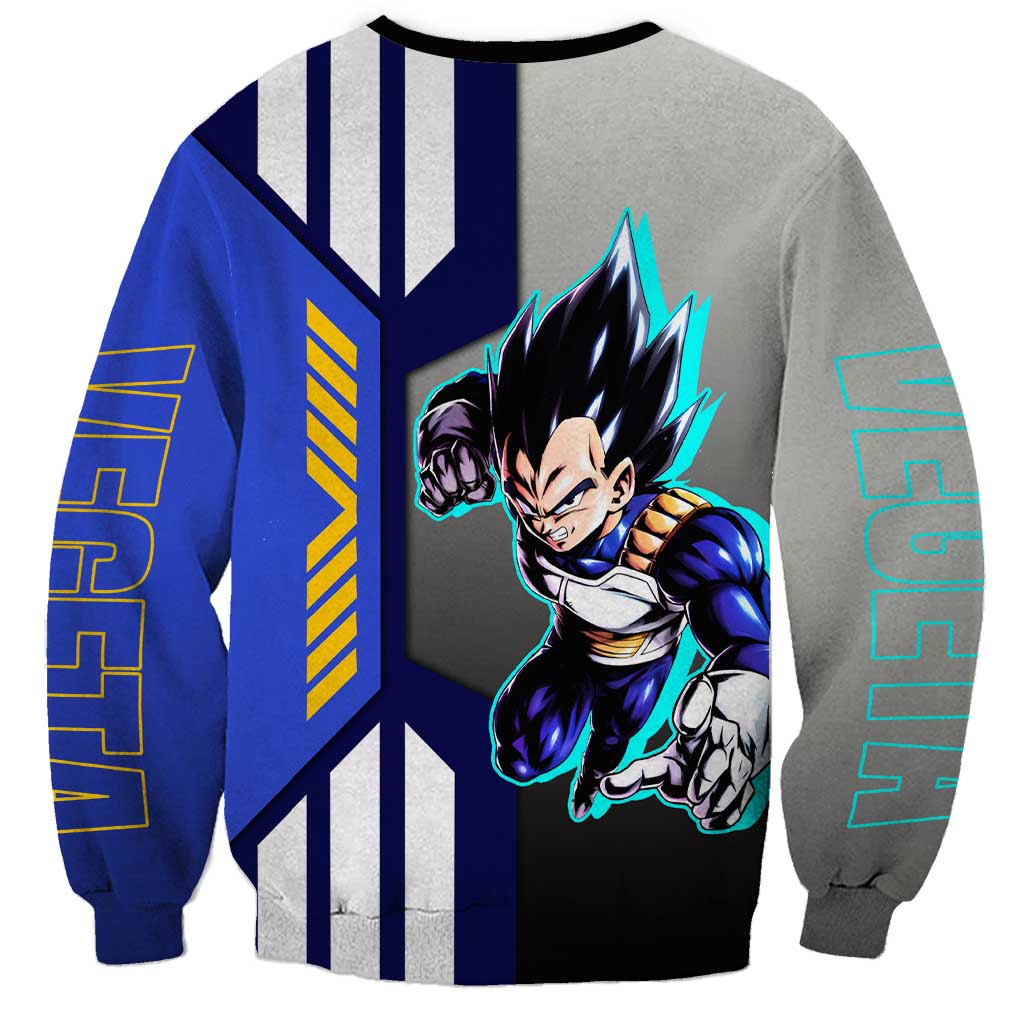 Vegeta from Dragon Ball Sweatshirt with Super Saiyan Blue Form and Action Pose Design - The Mazicc