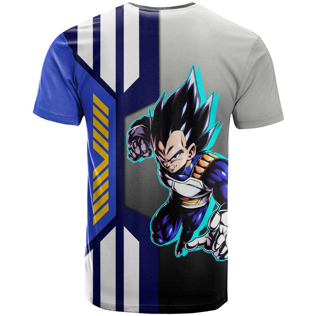 Vegeta from Dragon Ball T Shirt with Super Saiyan Blue Form and Action Pose Design - The Mazicc