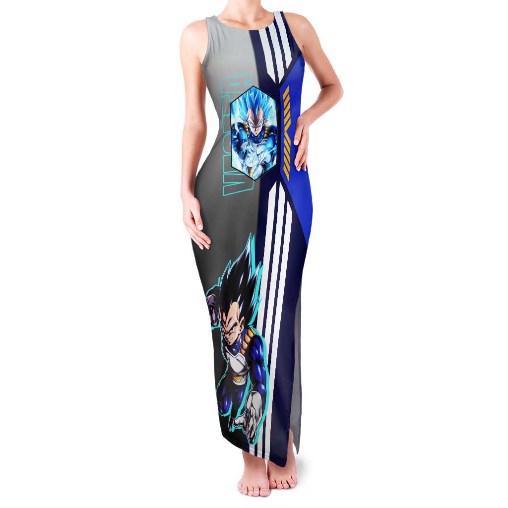 Vegeta from Dragon Ball Tank Maxi Dress with Super Saiyan Blue Form and Action Pose Design - The Mazicc