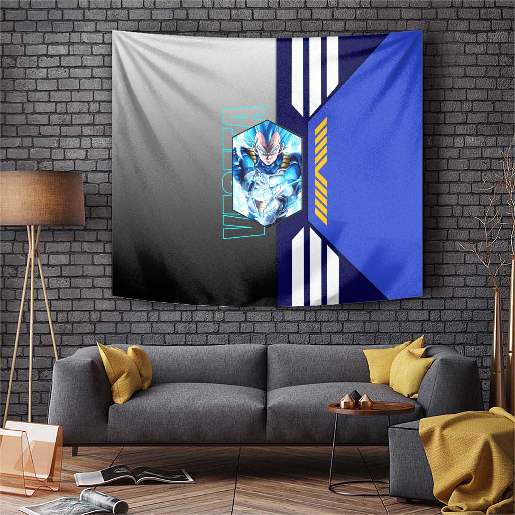 Vegeta from Dragon Ball Tapestry with Super Saiyan Blue Form and Action Pose Design - The Mazicc