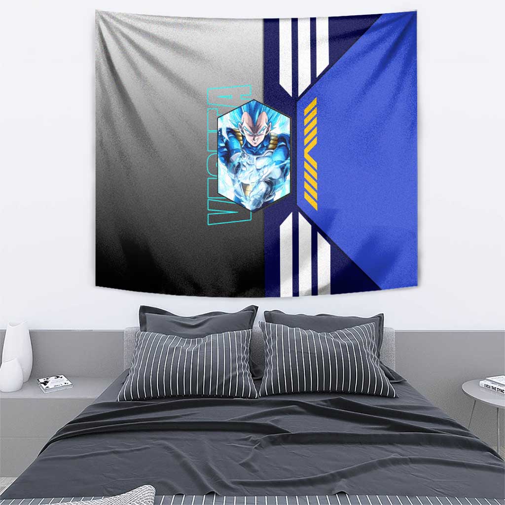 Vegeta from Dragon Ball Tapestry with Super Saiyan Blue Form and Action Pose Design - The Mazicc