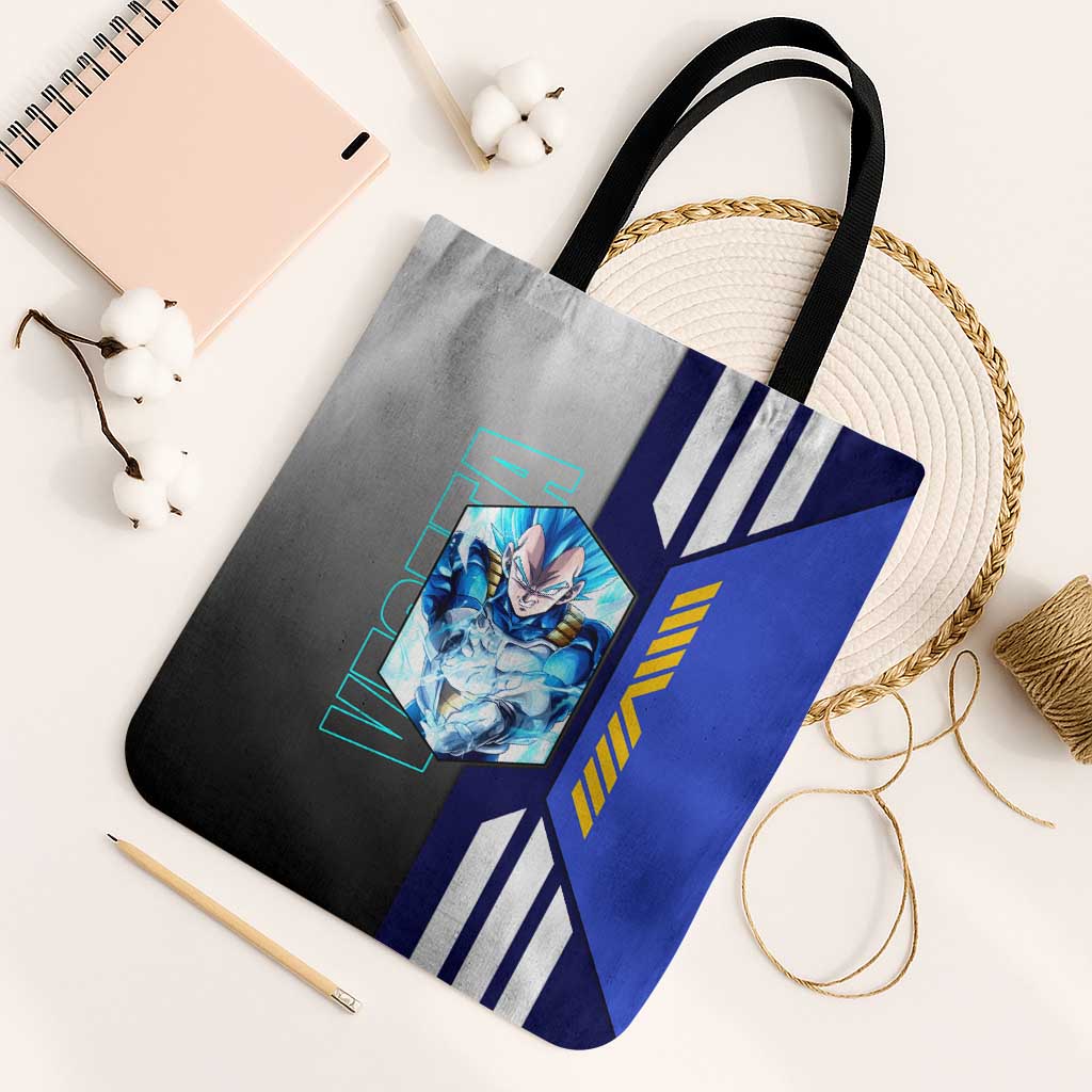 Vegeta from Dragon Ball Tote Bag with Super Saiyan Blue Form and Action Pose Design - The Mazicc