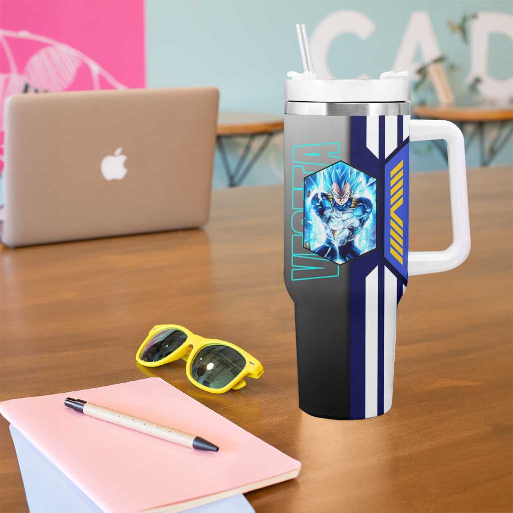 Vegeta from Dragon Ball Tumbler With Handle with Super Saiyan Blue Form and Action Pose Design - The Mazicc