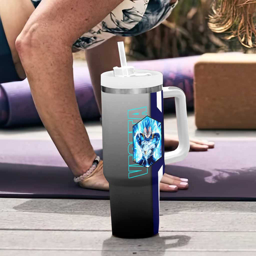 Vegeta from Dragon Ball Tumbler With Handle with Super Saiyan Blue Form and Action Pose Design - The Mazicc