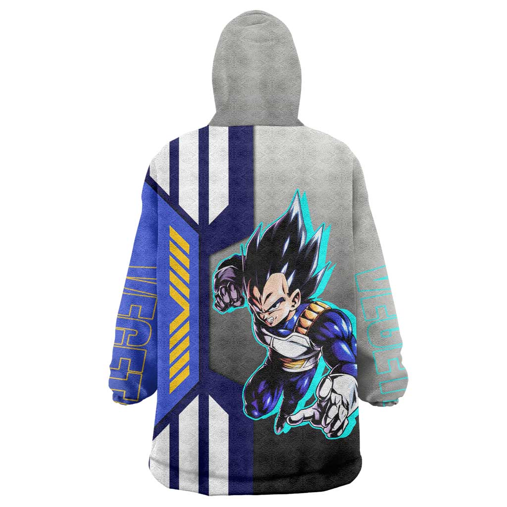 Vegeta from Dragon Ball Wearable Blanket Hoodie with Super Saiyan Blue Form and Action Pose Design - The Mazicc