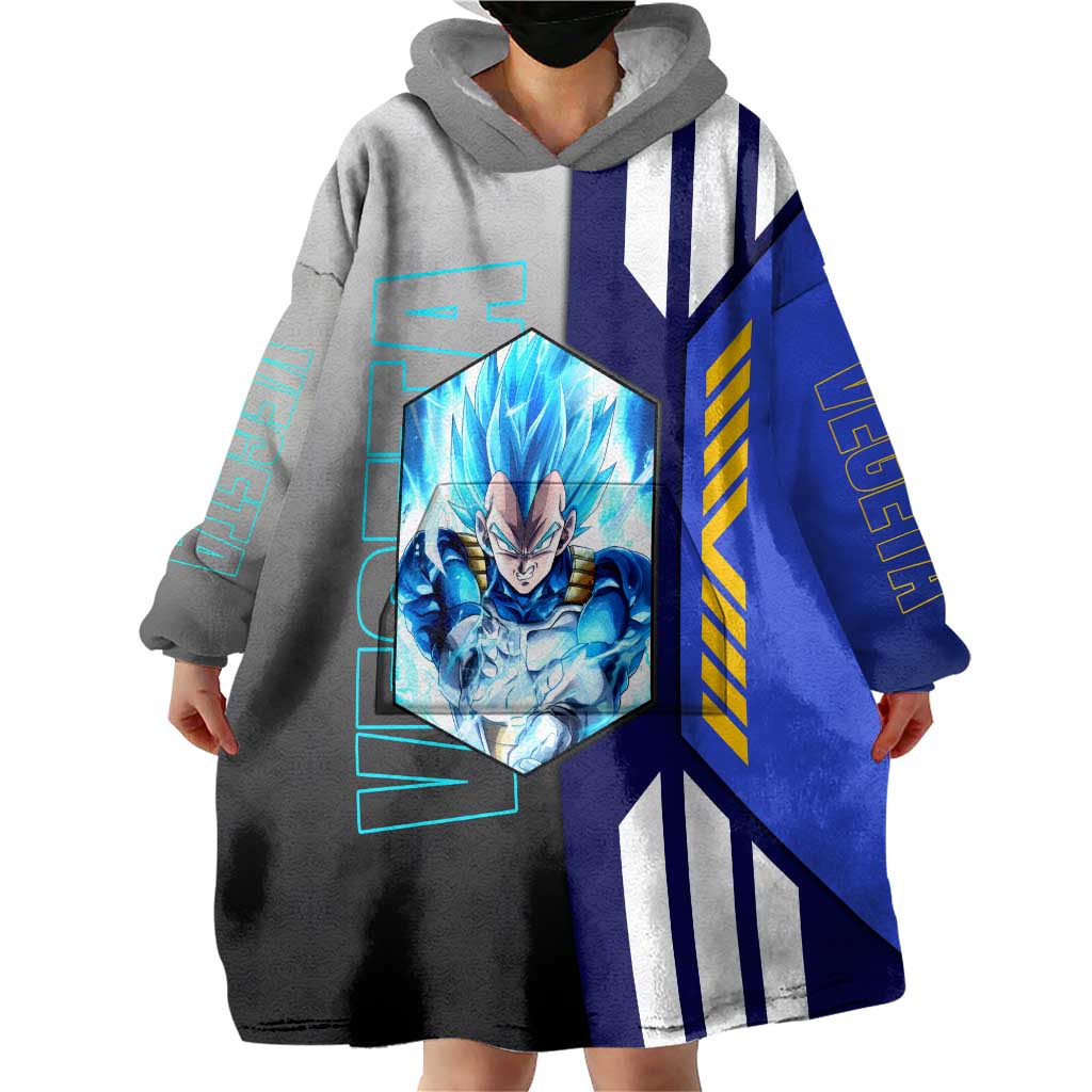 Vegeta from Dragon Ball Wearable Blanket Hoodie with Super Saiyan Blue Form and Action Pose Design - The Mazicc