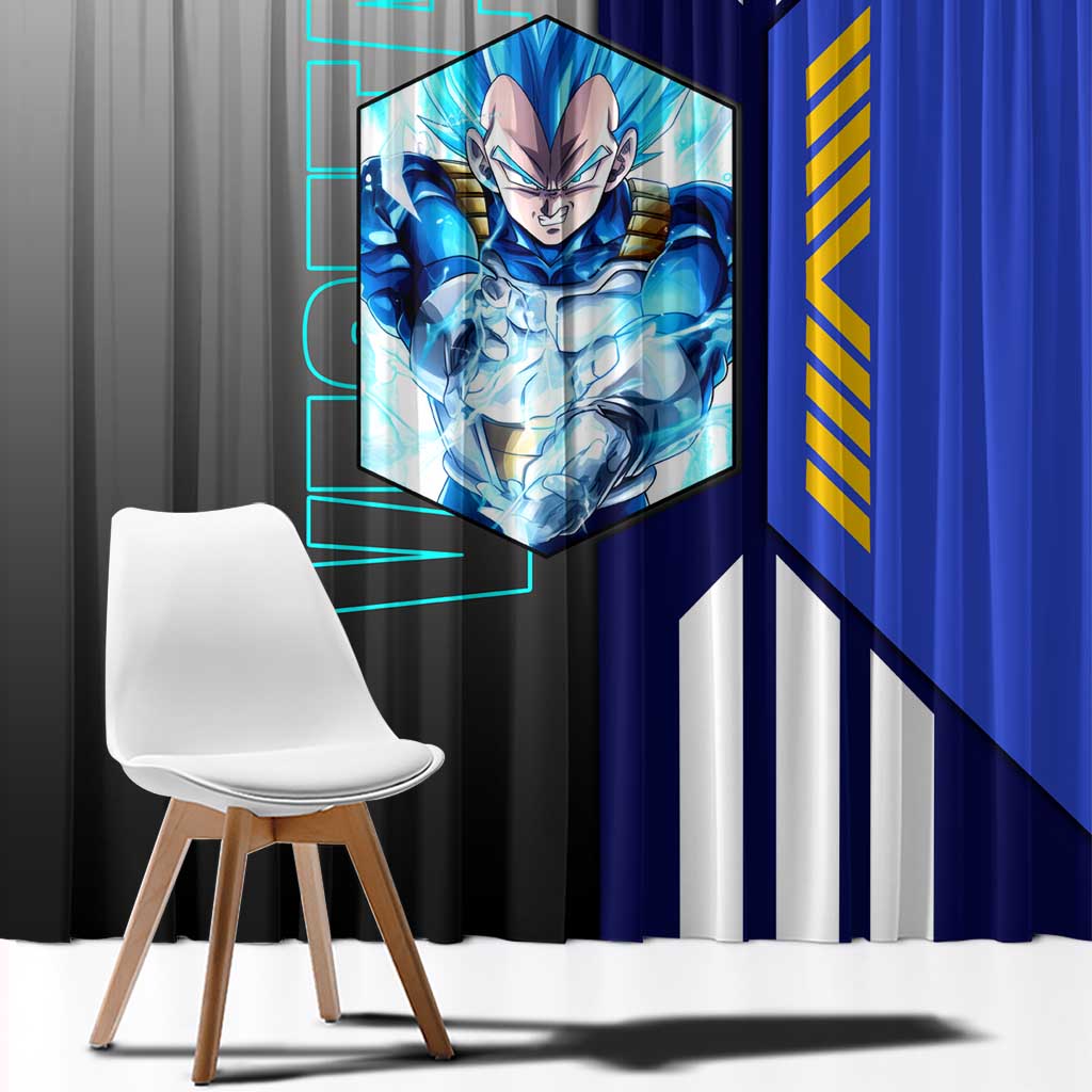 Vegeta from Dragon Ball Window Curtain with Super Saiyan Blue Form and Action Pose Design - The Mazicc