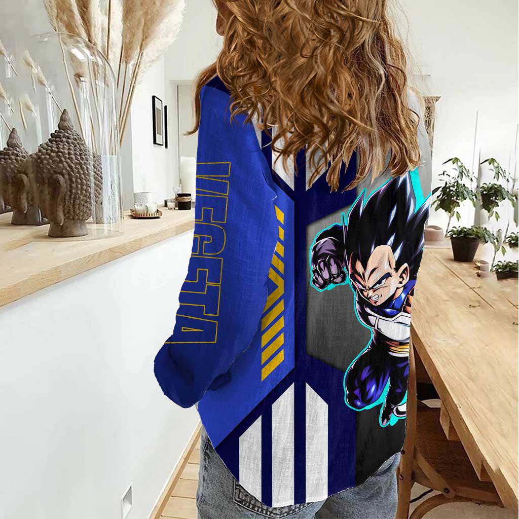 Vegeta from Dragon Ball Women Casual Shirt with Super Saiyan Blue Form and Action Pose Design - The Mazicc