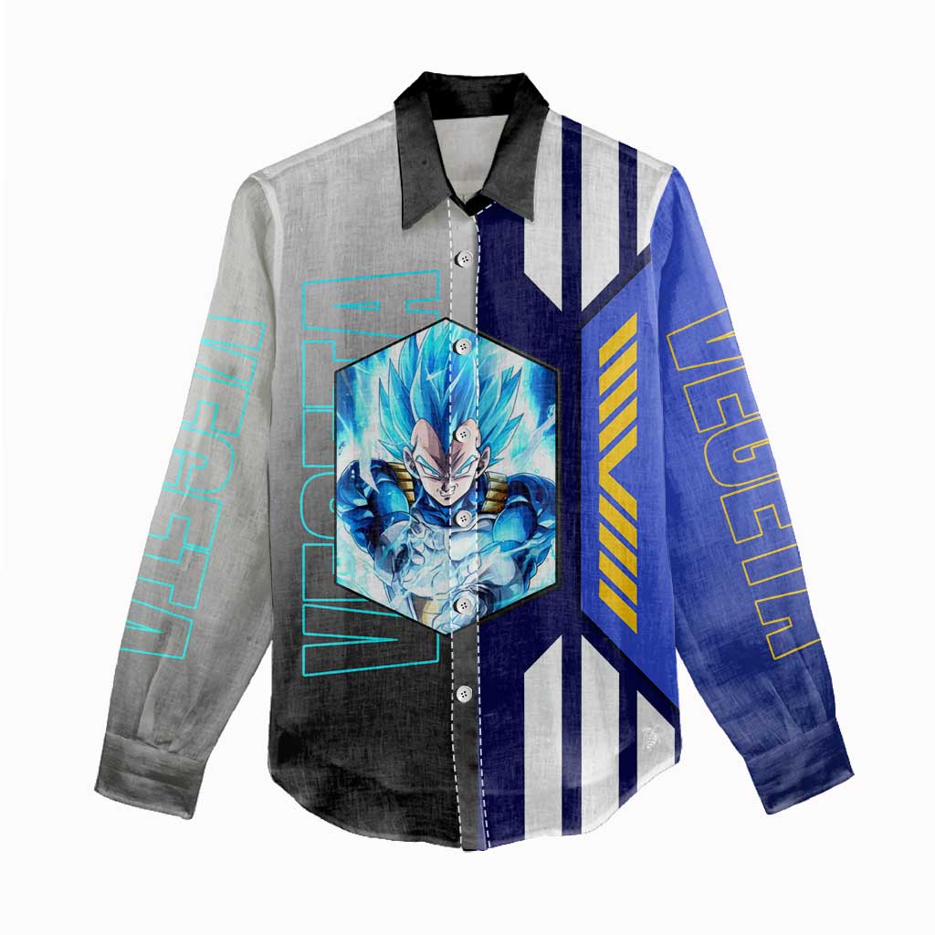 Vegeta from Dragon Ball Women Casual Shirt with Super Saiyan Blue Form and Action Pose Design - The Mazicc