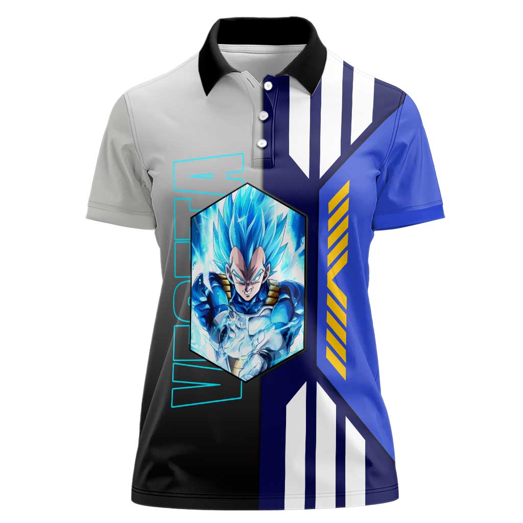 Vegeta from Dragon Ball Women Polo Shirt with Super Saiyan Blue Form and Action Pose Design - The Mazicc