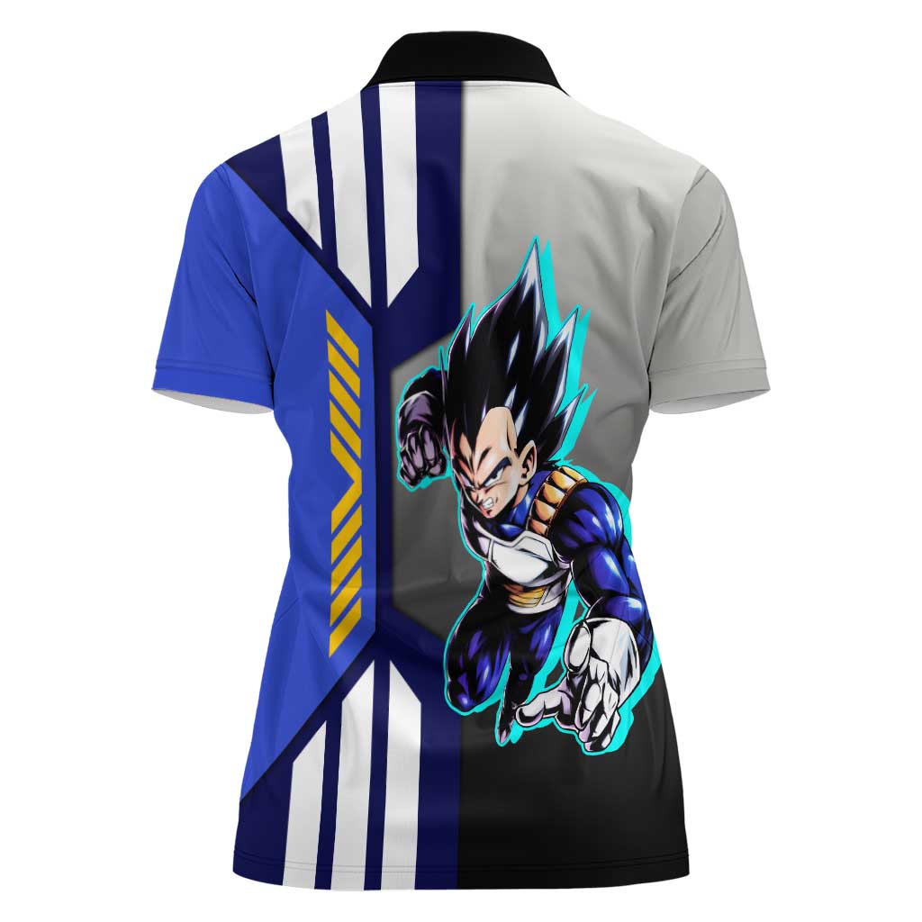 Vegeta from Dragon Ball Women Polo Shirt with Super Saiyan Blue Form and Action Pose Design - The Mazicc