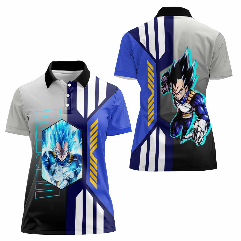 Vegeta from Dragon Ball Women Polo Shirt with Super Saiyan Blue Form and Action Pose Design - The Mazicc