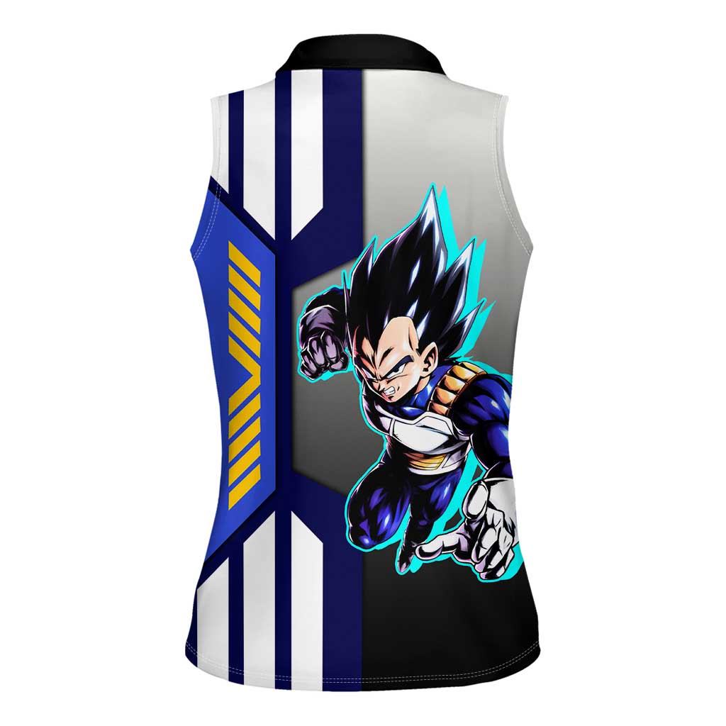 Vegeta from Dragon Ball Women Sleeveless Polo Shirt with Super Saiyan Blue Form and Action Pose Design - The Mazicc