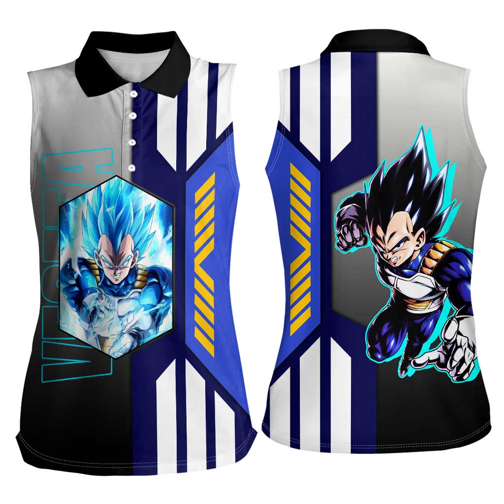 Vegeta from Dragon Ball Women Sleeveless Polo Shirt with Super Saiyan Blue Form and Action Pose Design - The Mazicc