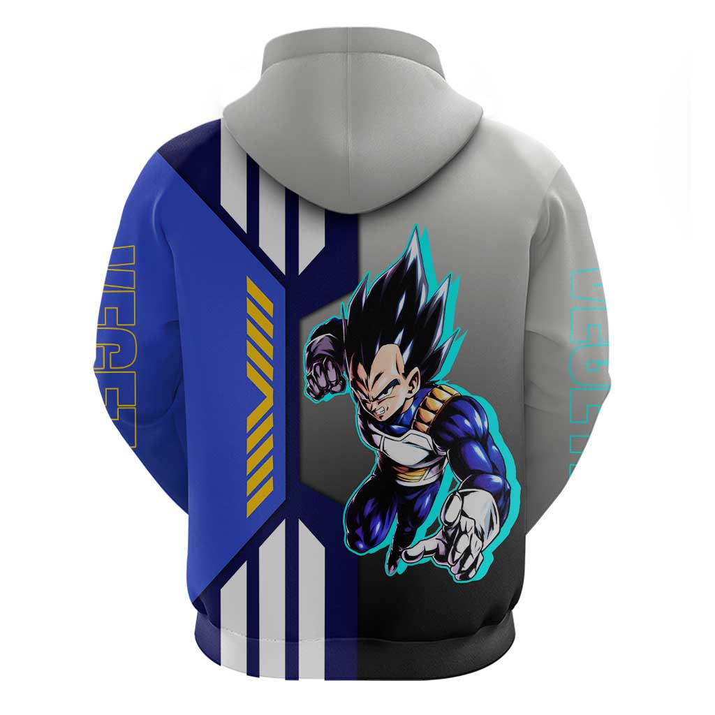 Vegeta from Dragon Ball Zip Hoodie with Super Saiyan Blue Form and Action Pose Design - The Mazicc