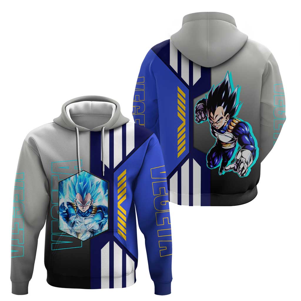 Vegeta from Dragon Ball Zip Hoodie with Super Saiyan Blue Form and Action Pose Design - The Mazicc