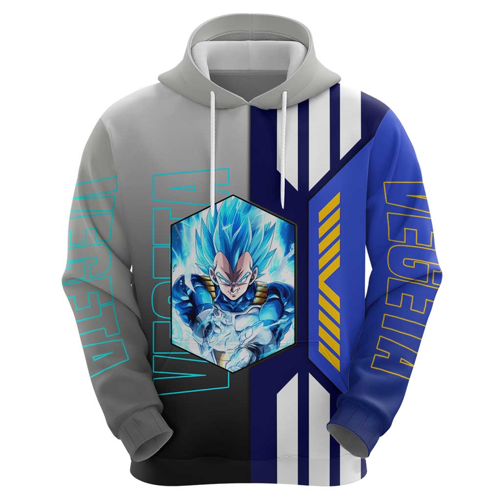 Vegeta from Dragon Ball Zip Hoodie with Super Saiyan Blue Form and Action Pose Design - The Mazicc