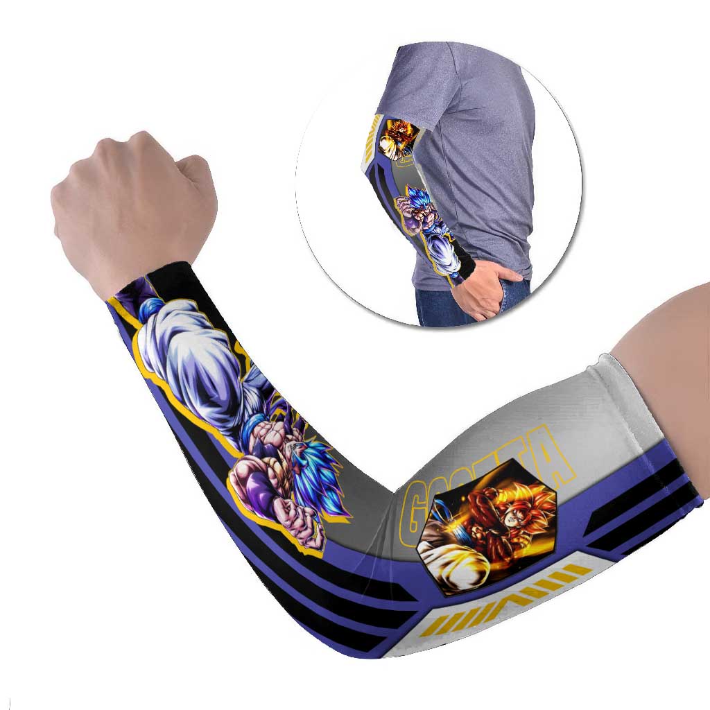 Gogeta from Dragon Ball Arm Sleeves with Super Saiyan Blue Form and Action Pose Design - The Mazicc