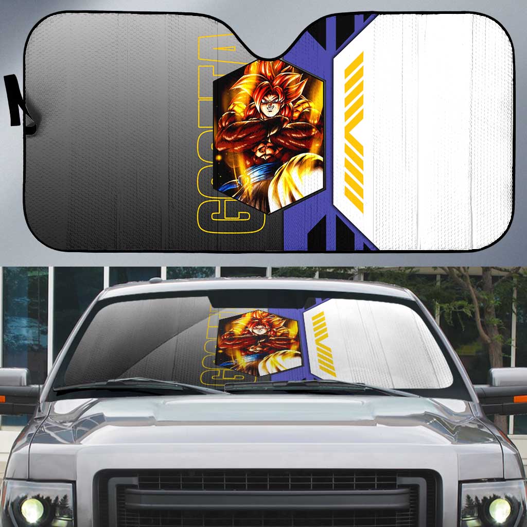 Gogeta from Dragon Ball Auto Sun Shade with Super Saiyan Blue Form and Action Pose Design - The Mazicc