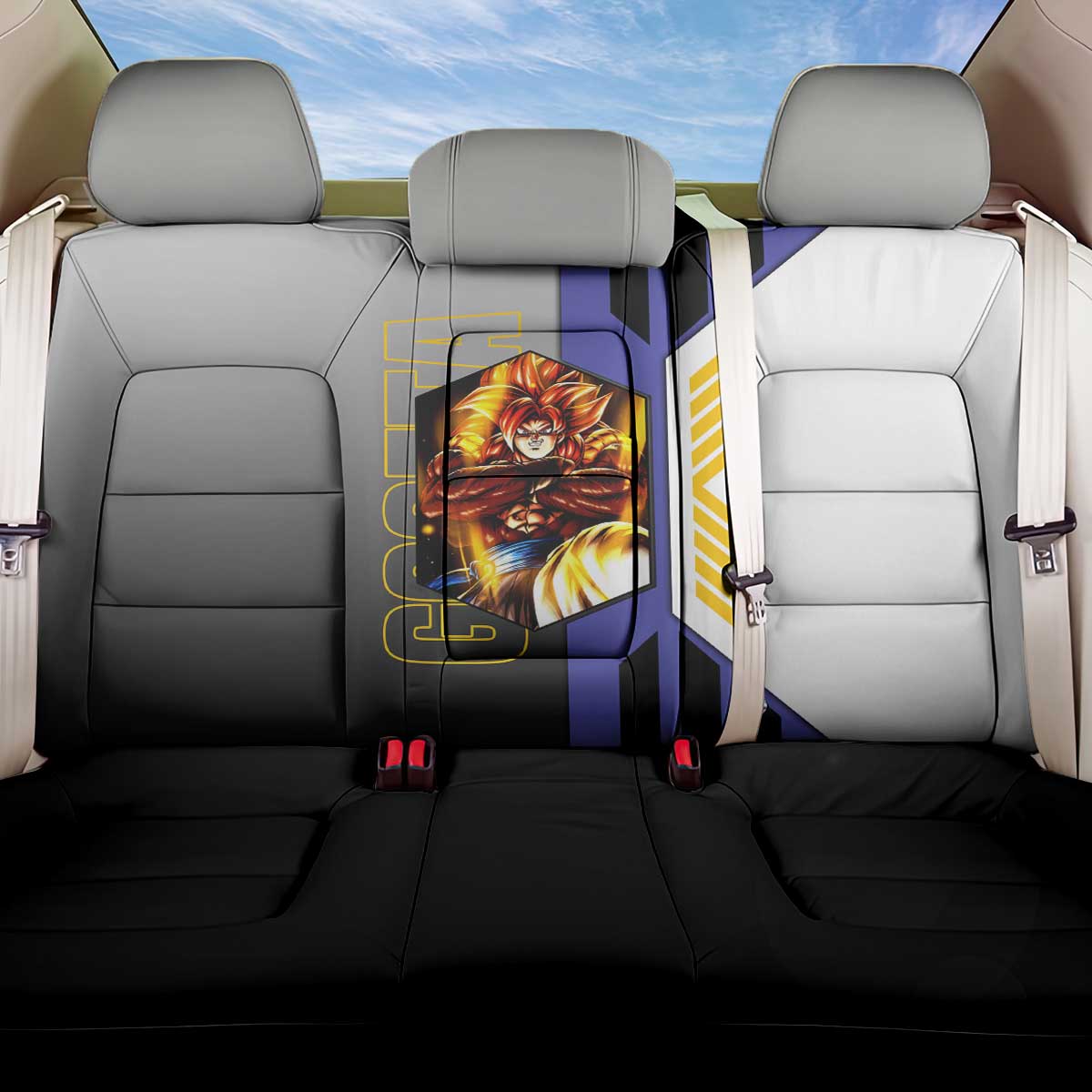 Gogeta from Dragon Ball Back Car Seat Cover with Super Saiyan Blue Form and Action Pose Design - The Mazicc