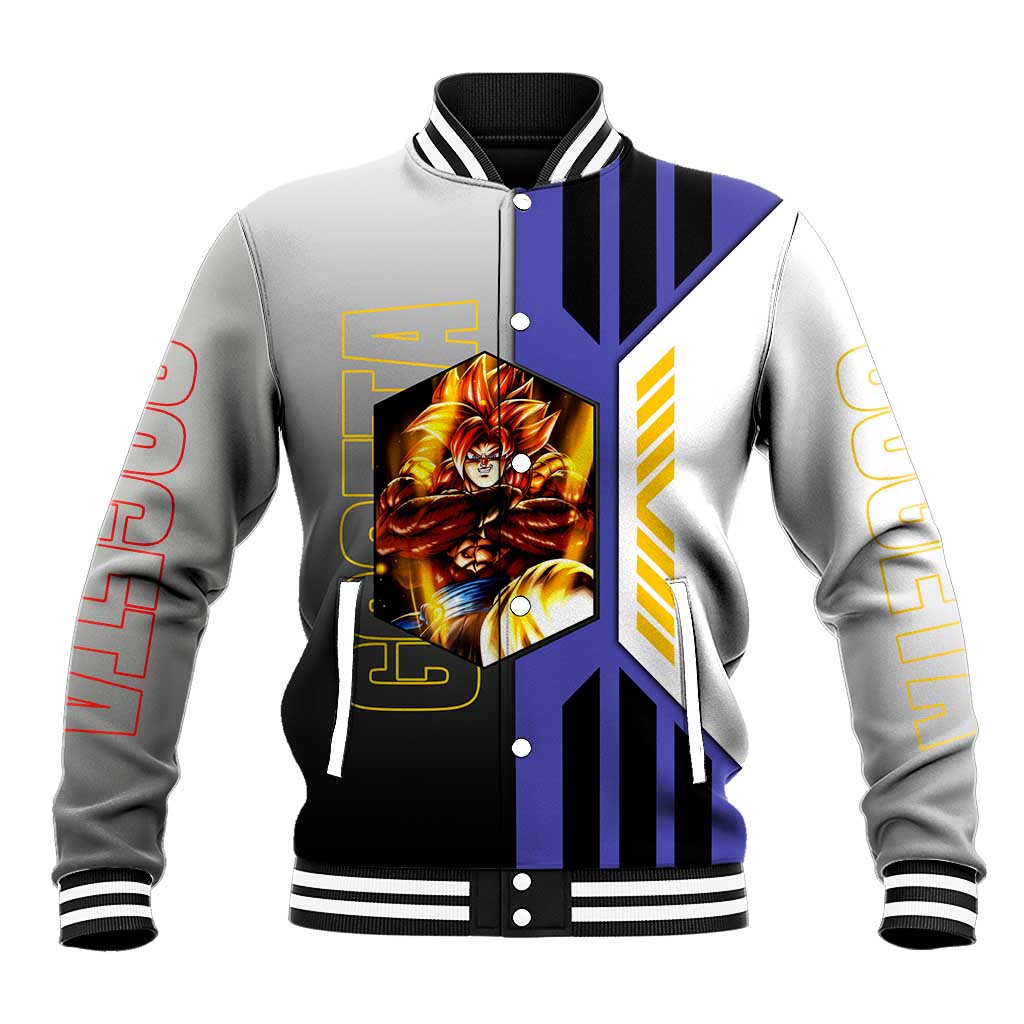 Gogeta from Dragon Ball Baseball Jacket with Super Saiyan Blue Form and Action Pose Design - The Mazicc