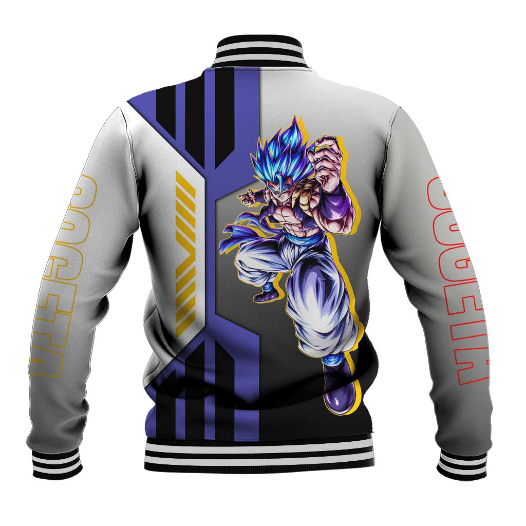 Gogeta from Dragon Ball Baseball Jacket with Super Saiyan Blue Form and Action Pose Design - The Mazicc