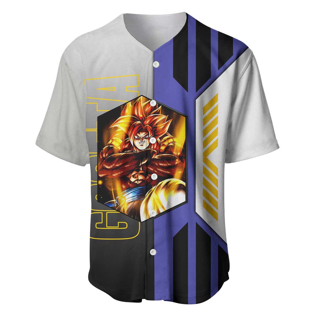 Gogeta from Dragon Ball Baseball Jersey with Super Saiyan Blue Form and Action Pose Design - The Mazicc