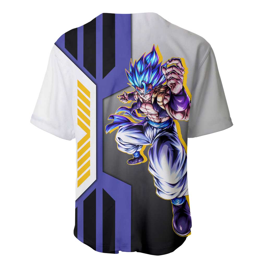 Gogeta from Dragon Ball Baseball Jersey with Super Saiyan Blue Form and Action Pose Design - The Mazicc