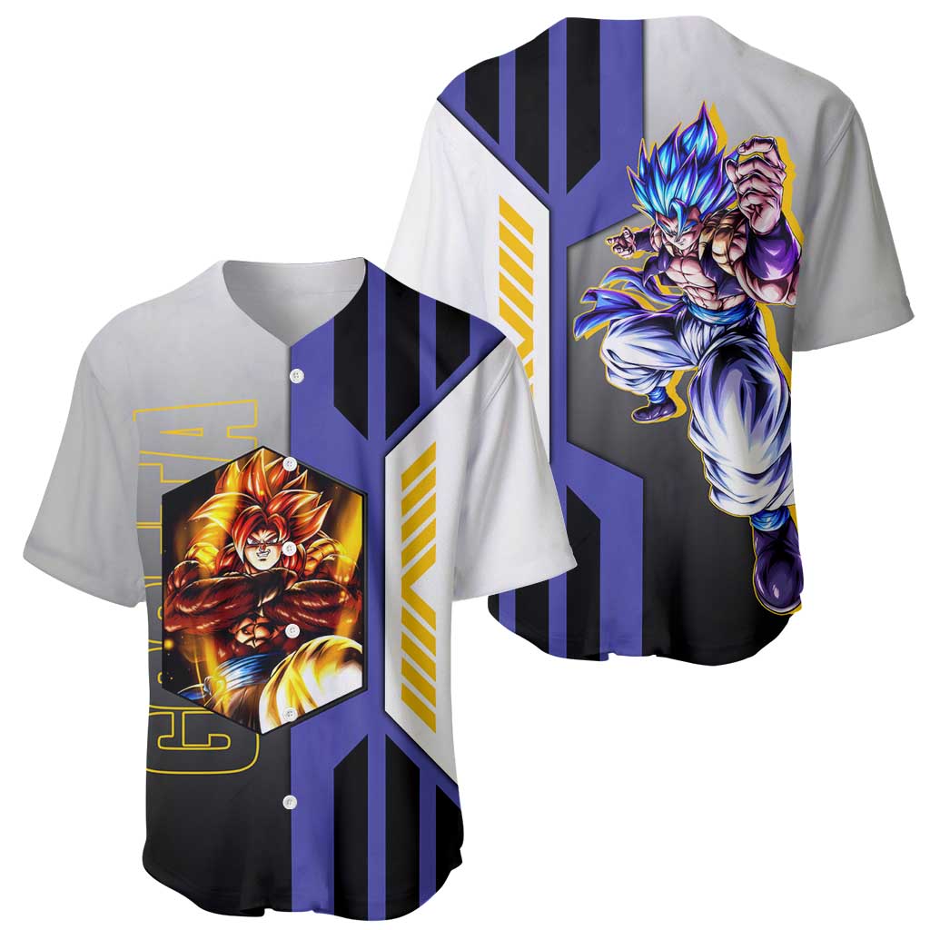 Gogeta from Dragon Ball Baseball Jersey with Super Saiyan Blue Form and Action Pose Design - The Mazicc