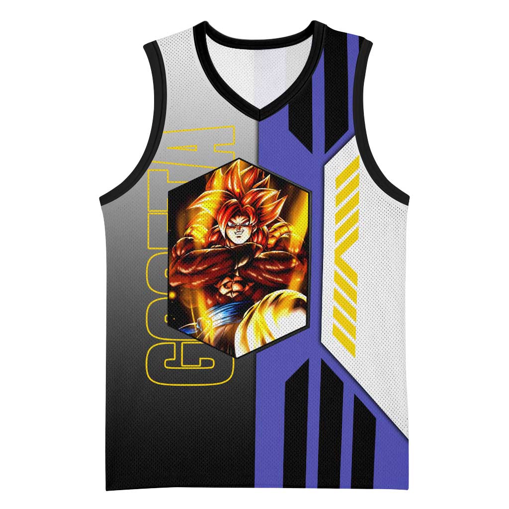 Gogeta from Dragon Ball Basketball Jersey with Super Saiyan Blue Form and Action Pose Design - The Mazicc