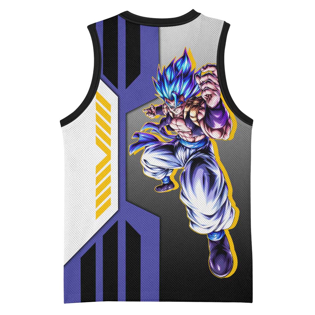 Gogeta from Dragon Ball Basketball Jersey with Super Saiyan Blue Form and Action Pose Design - The Mazicc
