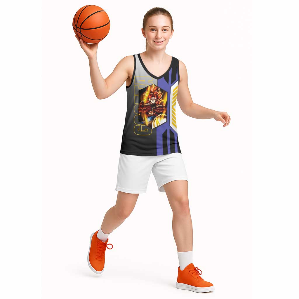 Gogeta from Dragon Ball Basketball Jersey with Super Saiyan Blue Form and Action Pose Design - The Mazicc
