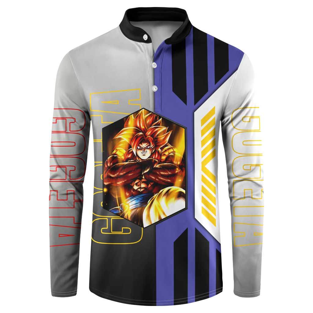 Gogeta from Dragon Ball Button Sweatshirt with Super Saiyan Blue Form and Action Pose Design - The Mazicc