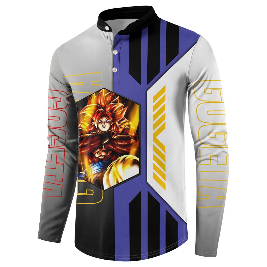 Gogeta from Dragon Ball Button Sweatshirt with Super Saiyan Blue Form and Action Pose Design - The Mazicc