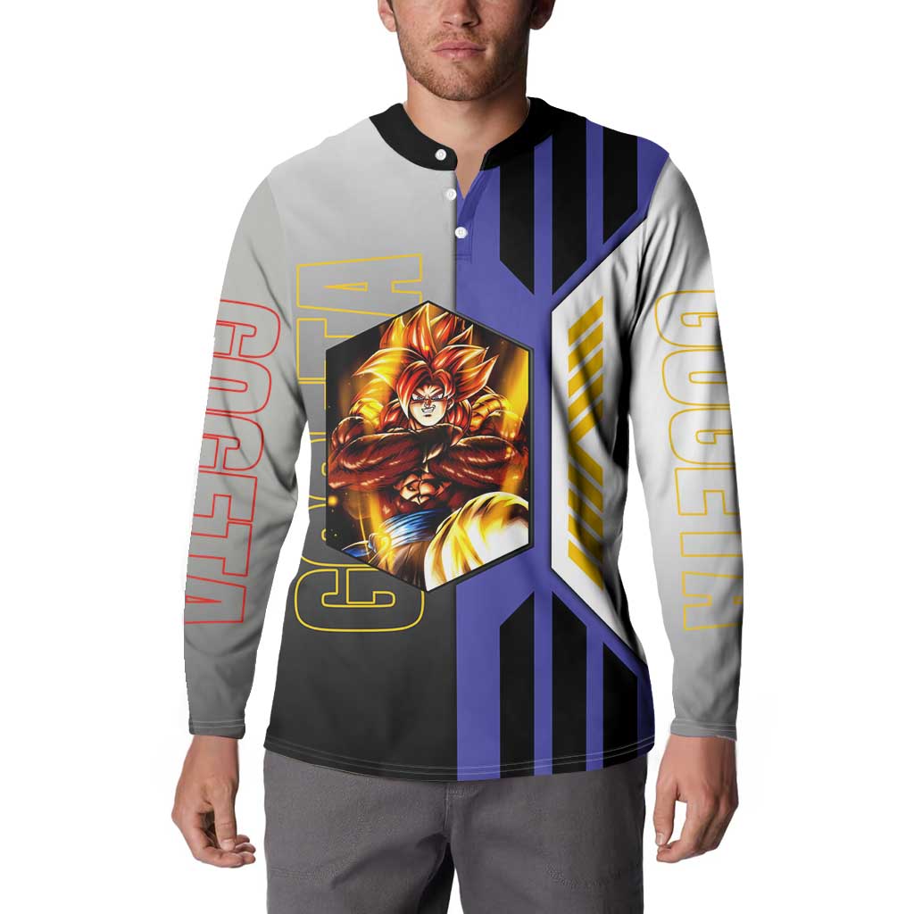 Gogeta from Dragon Ball Button Sweatshirt with Super Saiyan Blue Form and Action Pose Design - The Mazicc