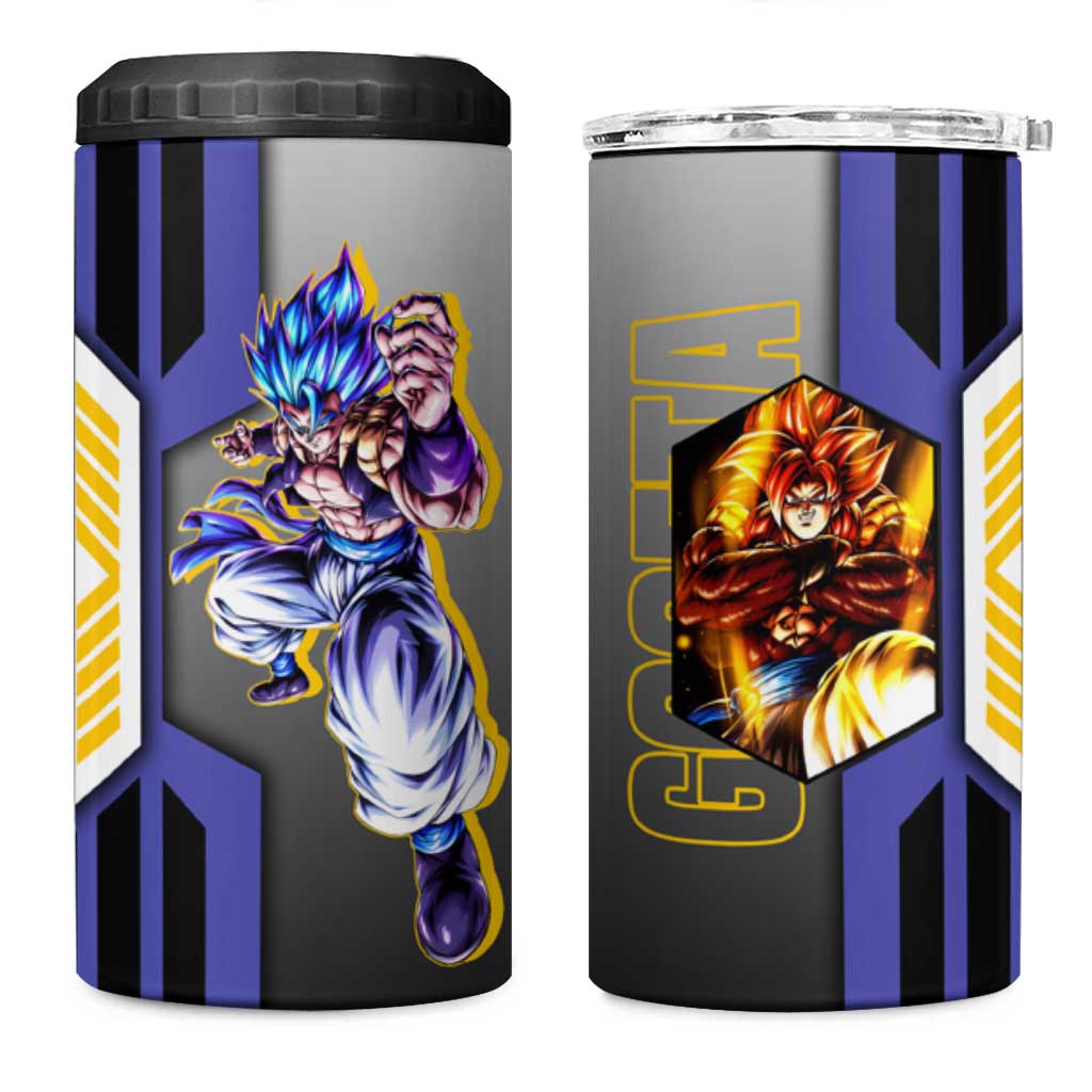 Gogeta from Dragon Ball 4 in 1 Can Cooler Tumbler with Super Saiyan Blue Form and Action Pose Design - The Mazicc