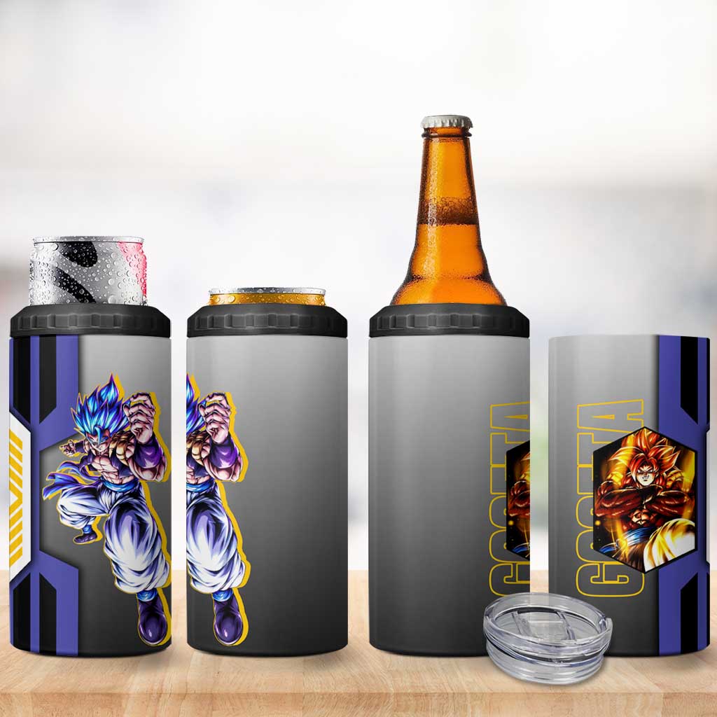 Gogeta from Dragon Ball 4 in 1 Can Cooler Tumbler with Super Saiyan Blue Form and Action Pose Design - The Mazicc